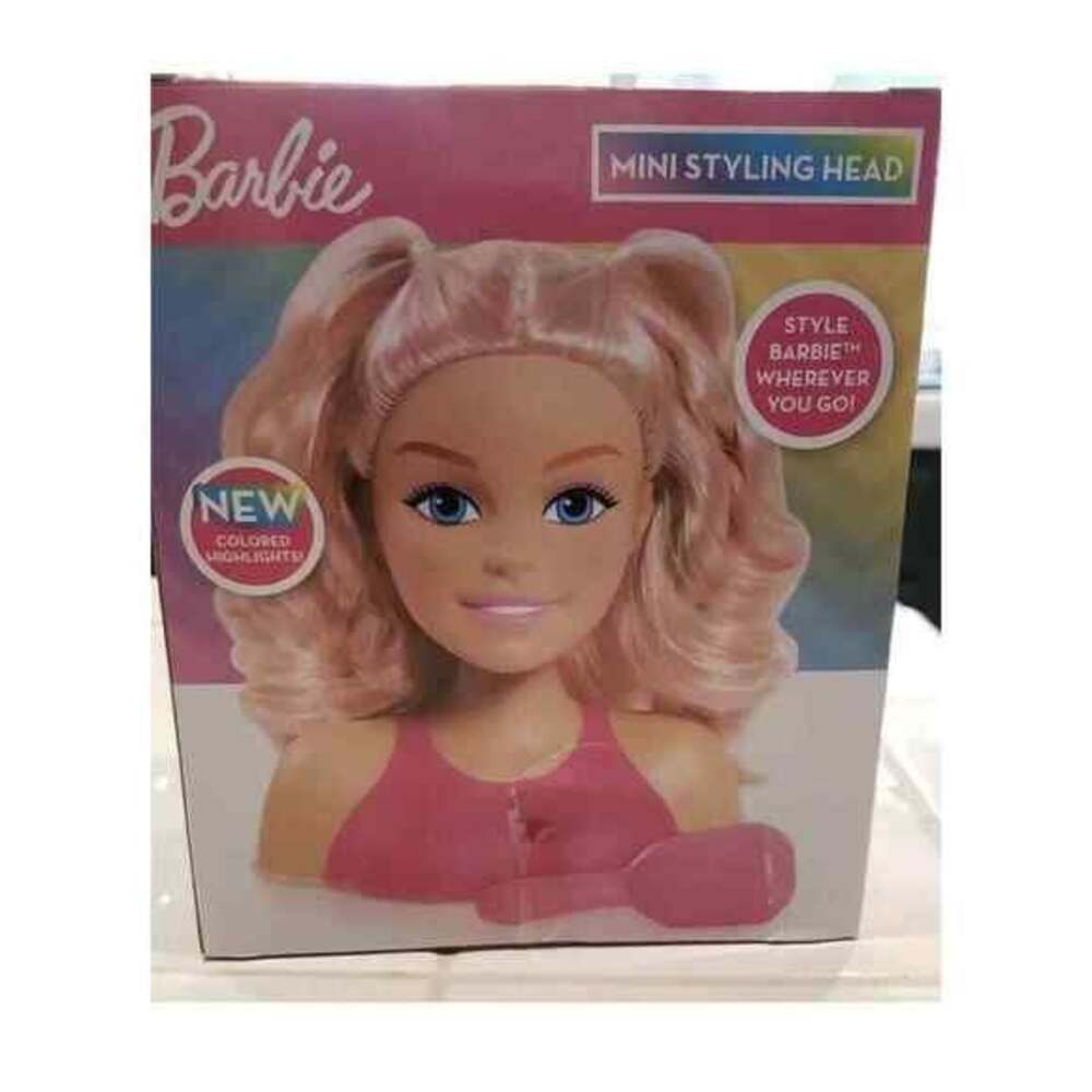 Barbie Mini Styling Head with Pink Color Highlights & Hair Brush - BRAND NEW